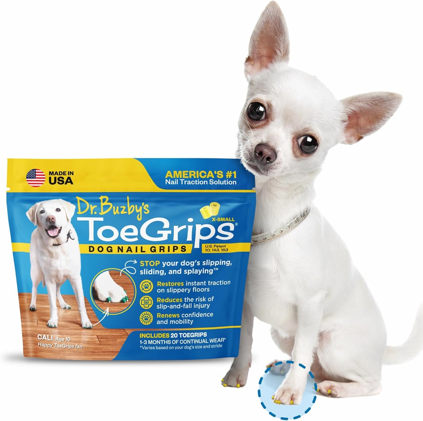 Dr Buzby's Large ToeGrips for Dogs - Instant Traction on Wood/Hardwood Floors - Anti Slip Relief - Grippers for Senior Dogs - Stop Sliding Instantly - Rubber Nails for Paws - 1 Pack (20 Grips)
