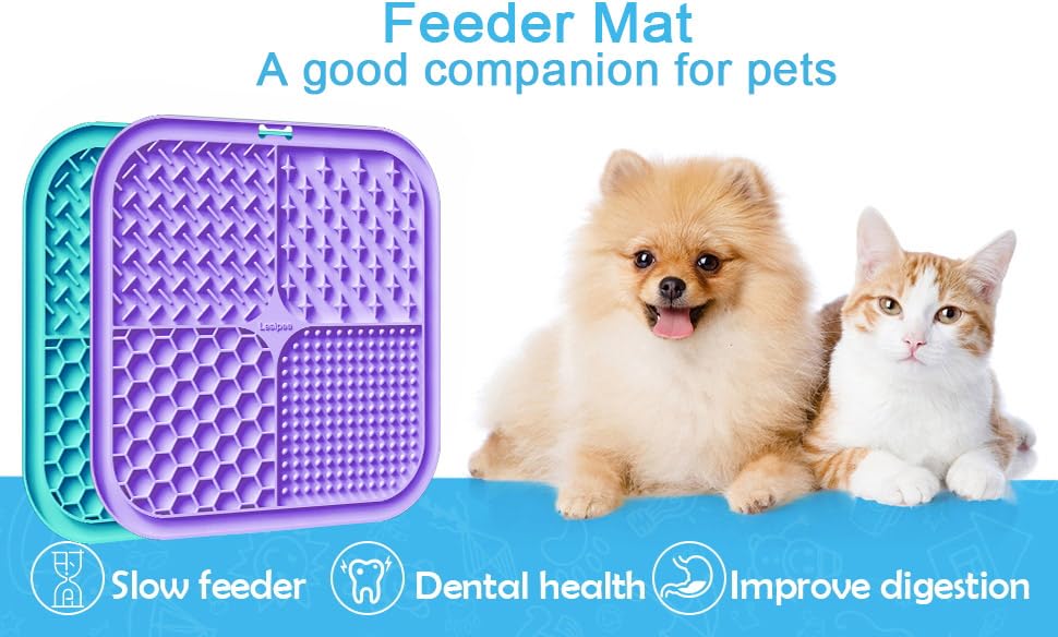 Lesipee Licking Mat for Dogs & Cats 2 Pack, Slow Feeder Lick Pat, Dishwasher Safe, Anxiety Relief Dog Toys Feeding Mat for Butter Yogurt Peanut, Pets Supplies Bathing Grooming Training Calming Mat