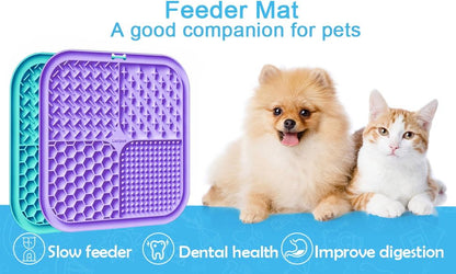 Lesipee Licking Mat for Dogs & Cats 2 Pack, Slow Feeder Lick Pat, Dishwasher Safe, Anxiety Relief Dog Toys Feeding Mat for Butter Yogurt Peanut, Pets Supplies Bathing Grooming Training Calming Mat