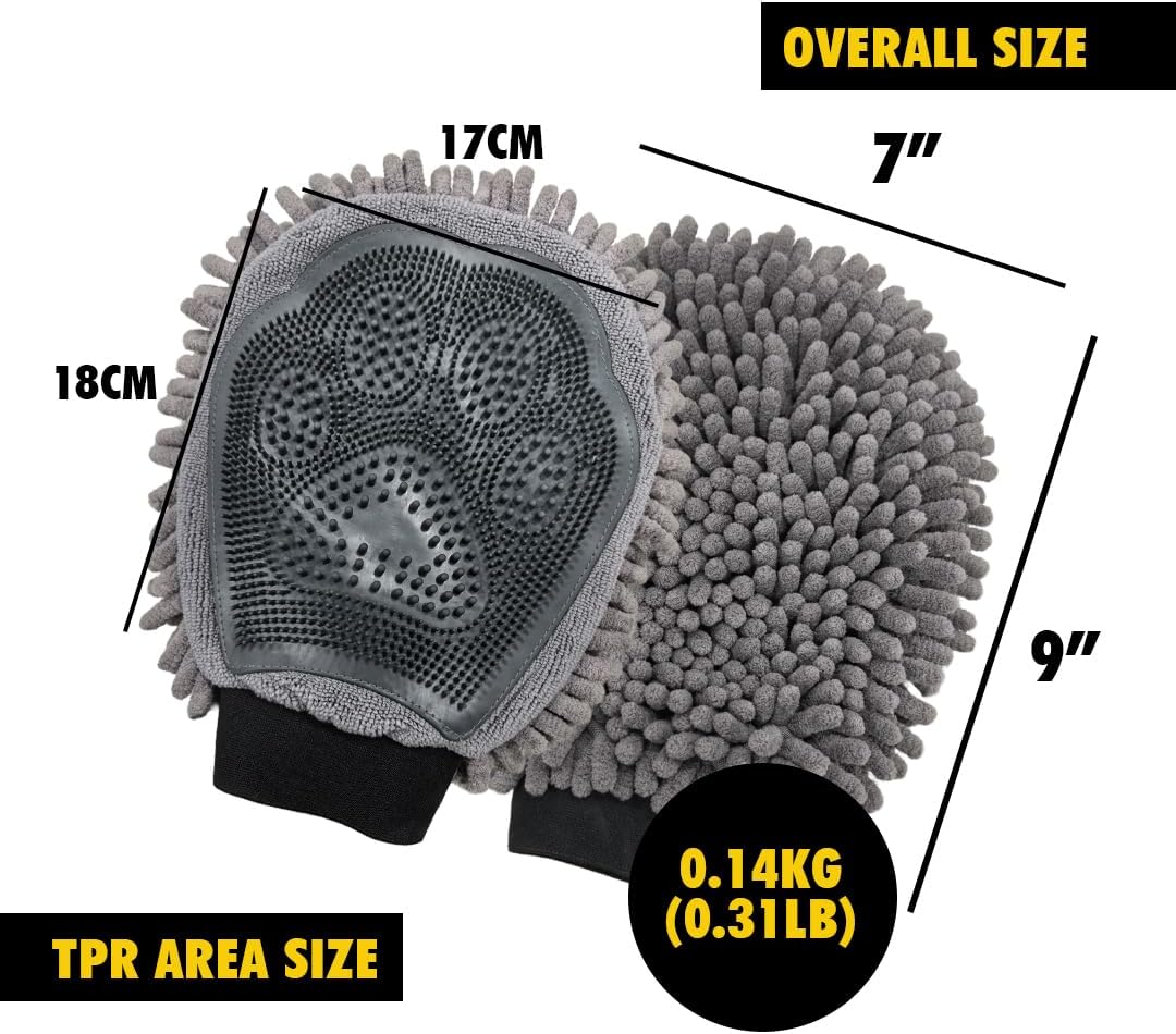 Muddy Mat® Dog Washing Gloves – Dual-Sided Pet Grooming Mitt with TPR Brush & Chenille Microfiber – Dog Wash Mitt for Bathing, Drying & Dirt Removal – Pet Bath Gloves for All Coat Types