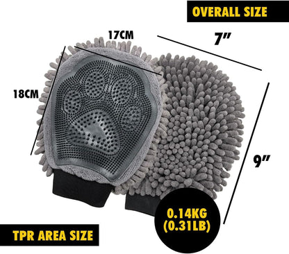 Muddy Mat® Dog Washing Gloves – Dual-Sided Pet Grooming Mitt with TPR Brush & Chenille Microfiber – Dog Wash Mitt for Bathing, Drying & Dirt Removal – Pet Bath Gloves for All Coat Types