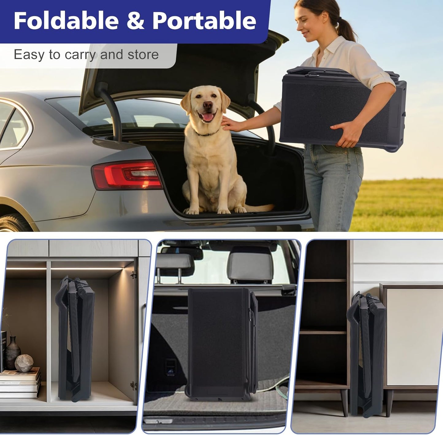 Foldable Dog Ramp for Car, 71" L & 17" W Folding Dog Ramps with Non-Slip Surface, Pet Ramp for SUV & Truck, Portable Dog Step Ramp for Large Dogs, 250 LBS Weight Capacity