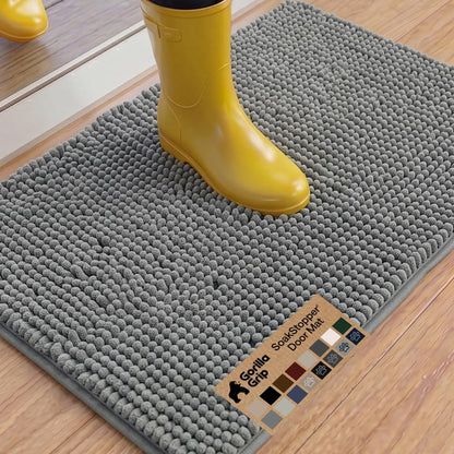 GORILLA GRIP SoakSTOPPER Dog Door Mat, 30x20 Machine Washable Rug Absorbent Doormat Captures Moisture Mud Dirt, Quick Dry Soft Chenille Entryway Rugs Indoor Entrance Mats for Dog Paws, Paw Grey