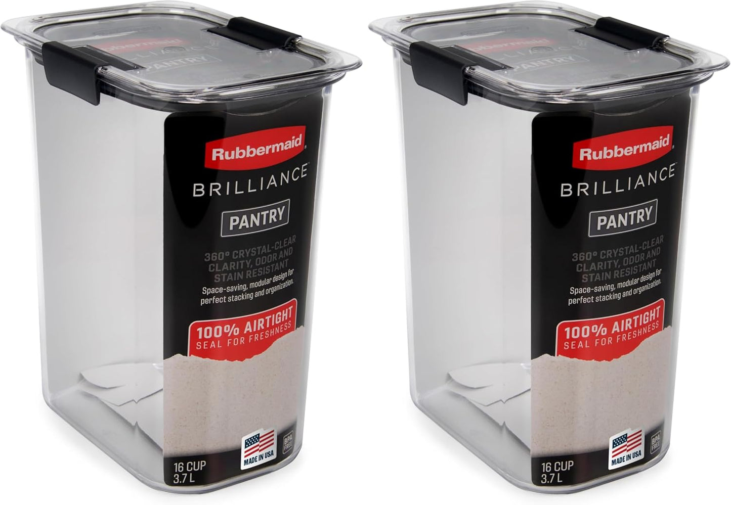 Rubbermaid Brilliance 16-Cup Airtight Food Storage Container with Lid Clear/Grey - optimal for pantry organization flour sugar and food storage