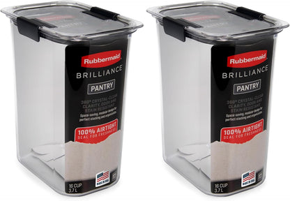 Rubbermaid Brilliance 16-Cup Airtight Food Storage Container with Lid Clear/Grey - optimal for pantry organization flour sugar and food storage