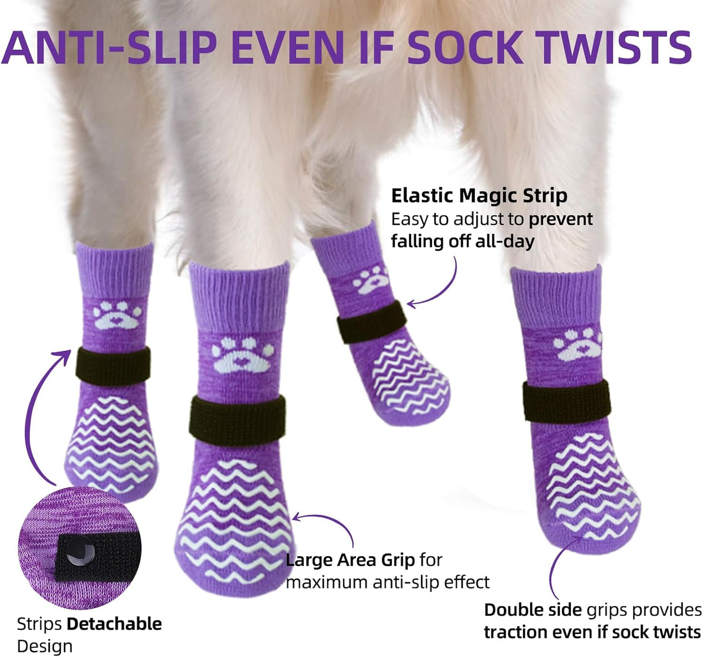 PUPTECK Anti Slip Dog Socks with Double Grippers for Hardwood Floors, Shoes for Hot/Cold Pavement, Boots & Paws Protectors to Prevent Licking, Traction Booties for Senior Small Large Dogs