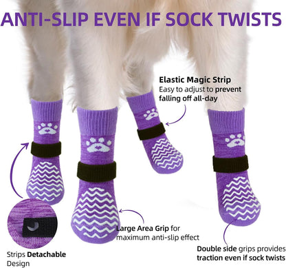 PUPTECK Anti Slip Dog Socks with Double Grippers for Hardwood Floors, Shoes for Hot/Cold Pavement, Boots & Paws Protectors to Prevent Licking, Traction Booties for Senior Small Large Dogs