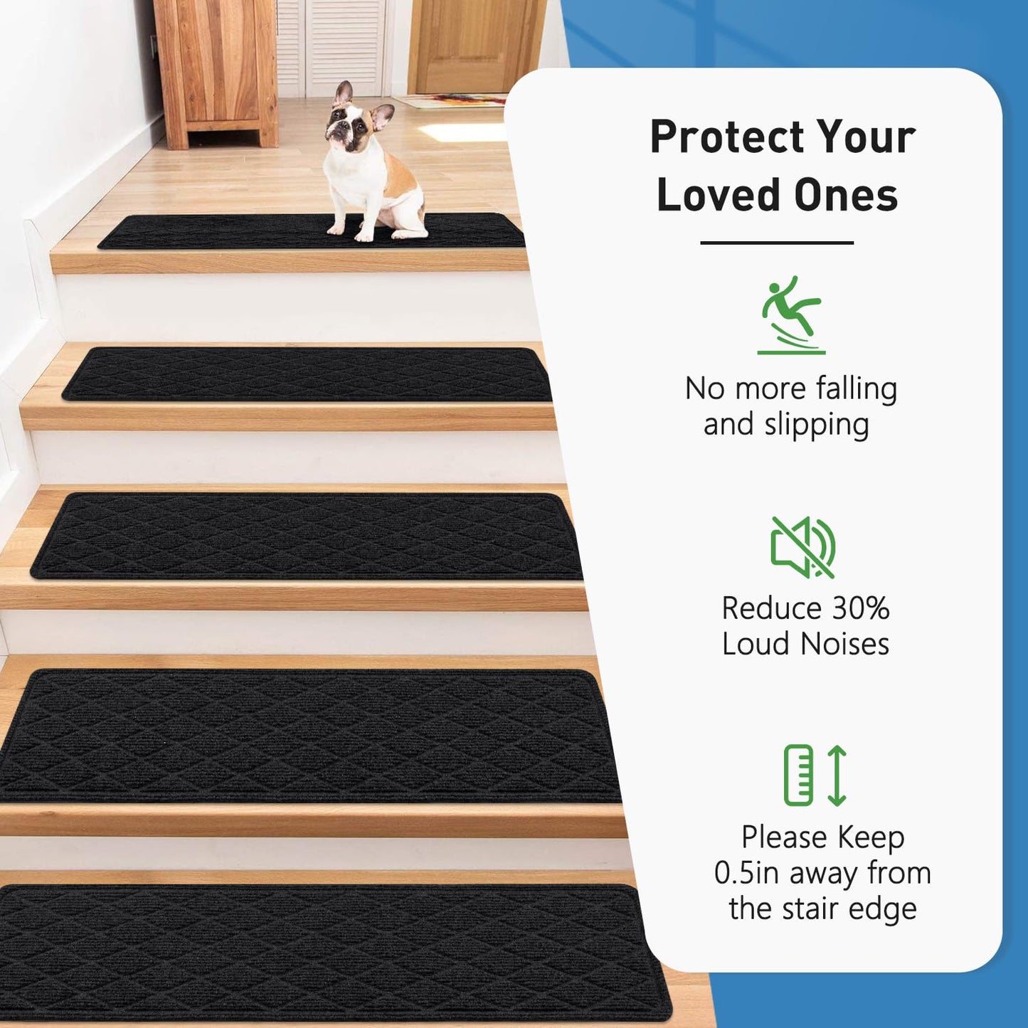 Non Slip Stair Treads for Wooden Steps,15 Pack 8" X 30" Stairs Carpet Treads Indoor with Reusable Peel and Stick Adhesive for Kids Elders and Pets