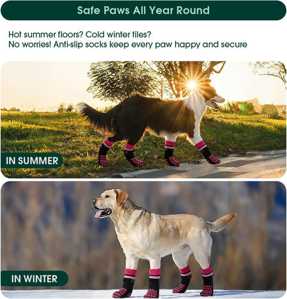 Kuoser Non Slip Dog Socks for Hardwood Floors, 4Pack Anti-Slip Dog Grippy Socks to Prevent Licking Paws, Dogs Booties Paw Protectors with Double-Sided Traction for Small Medium Large Senior Dogs, XS