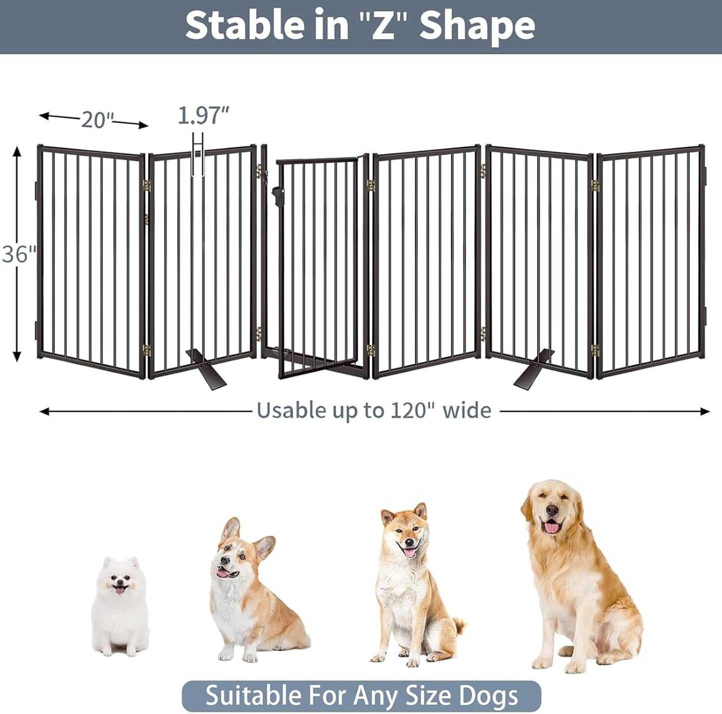 Metal Freestanding Dog Gates with Door for Outdoor Indoor,80'' Extra Wide 32'' Tall Free Standing Dog Gate for Doorways,Large Openings,Deck,Yard,Foldable Safety Pet Fence(Black,4 Panels)