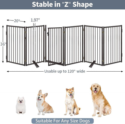Metal Freestanding Dog Gates with Door for Outdoor Indoor,80'' Extra Wide 32'' Tall Free Standing Dog Gate for Doorways,Large Openings,Deck,Yard,Foldable Safety Pet Fence(Black,4 Panels)