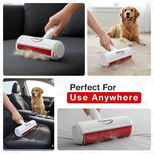 YOLLO Roller Pet Hair Remover - Portable Dog Hair Remover - Self-Cleaning Pet Hair Remover with Built-in Fur Bin, Reusable Lint Roller for Dog & Cat Hair on Furniture, Carpet, Sofa, Bed, Car - White