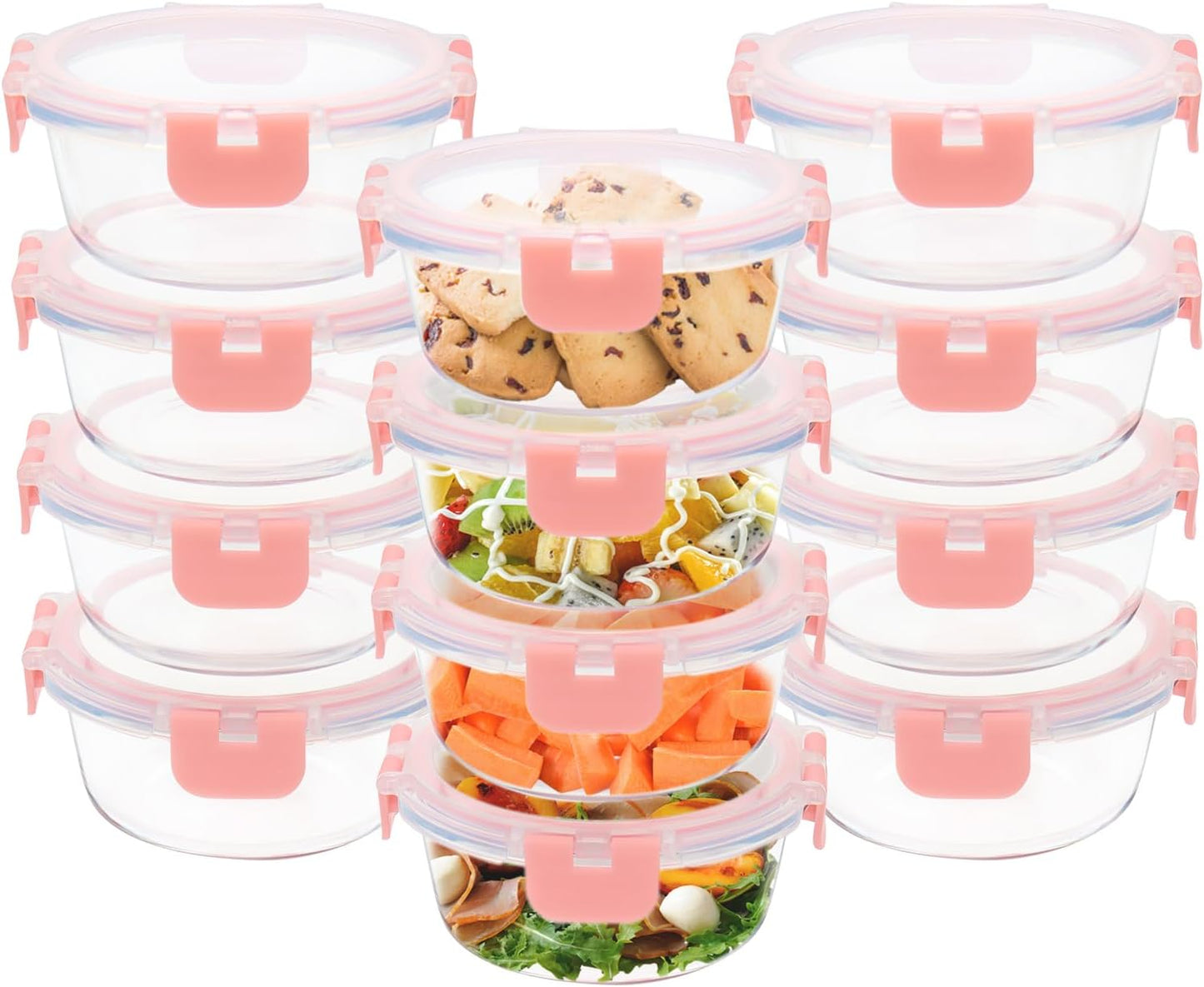 GULFLIN 24-Piece Small Glass Food Storage Containers with Lids Airtight, 1.5 Cup Meal Prep Containers Set, Microwave&Dishwasher Safe, Leak-Proof, BPA-Free, Grey