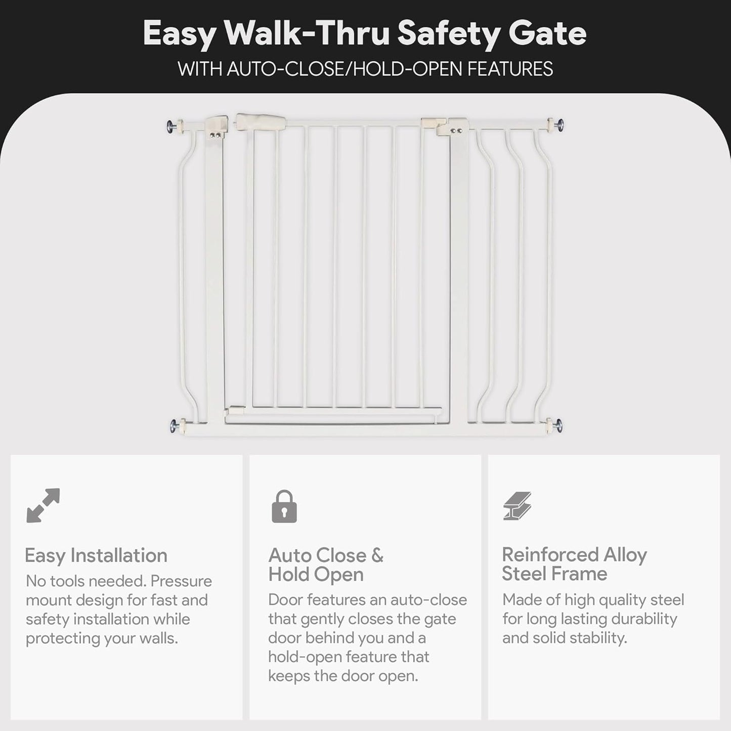 BalanceFrom 29.1-38.5" Easy Walk-Thru Baby and Pet Safety Gate with Hold-Open and Auto-Close – Adjustable Steel Barrier for Stairs, Doorways, and Hallways, No Drilling Installation