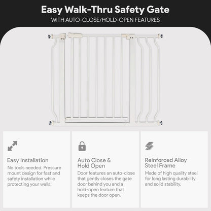 BalanceFrom 29.1-38.5" Easy Walk-Thru Baby and Pet Safety Gate with Hold-Open and Auto-Close – Adjustable Steel Barrier for Stairs, Doorways, and Hallways, No Drilling Installation