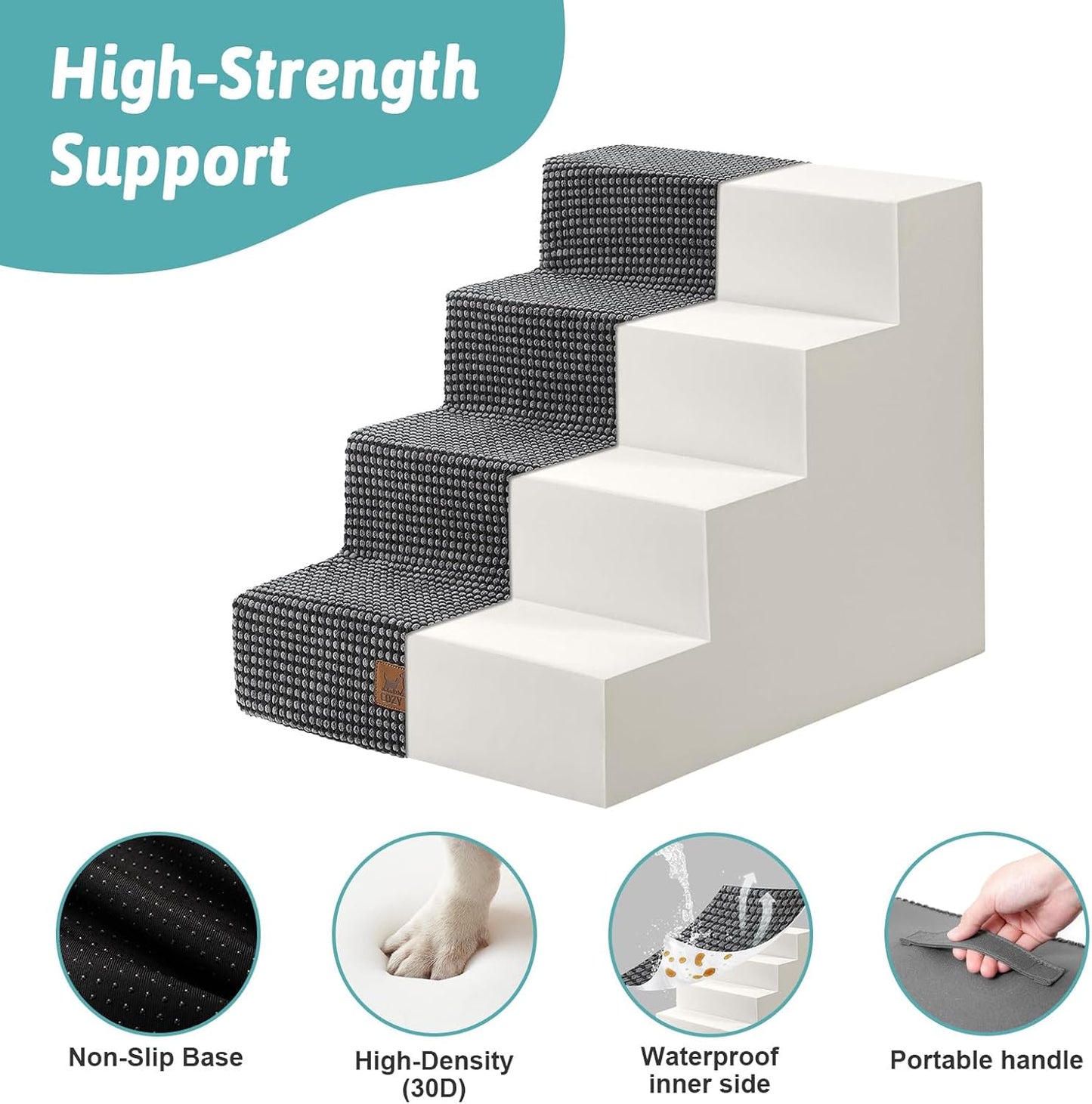 COZY KISS Dog Stairs for Small Dogs, 4 Tier Wider Pet Stairs for Couch and Beds, 17.7" H Non-Slip Dog Steps for Old Cats, Puppy, Small Medium Dogs, 17.7x23.6x17.7 inch, Beige