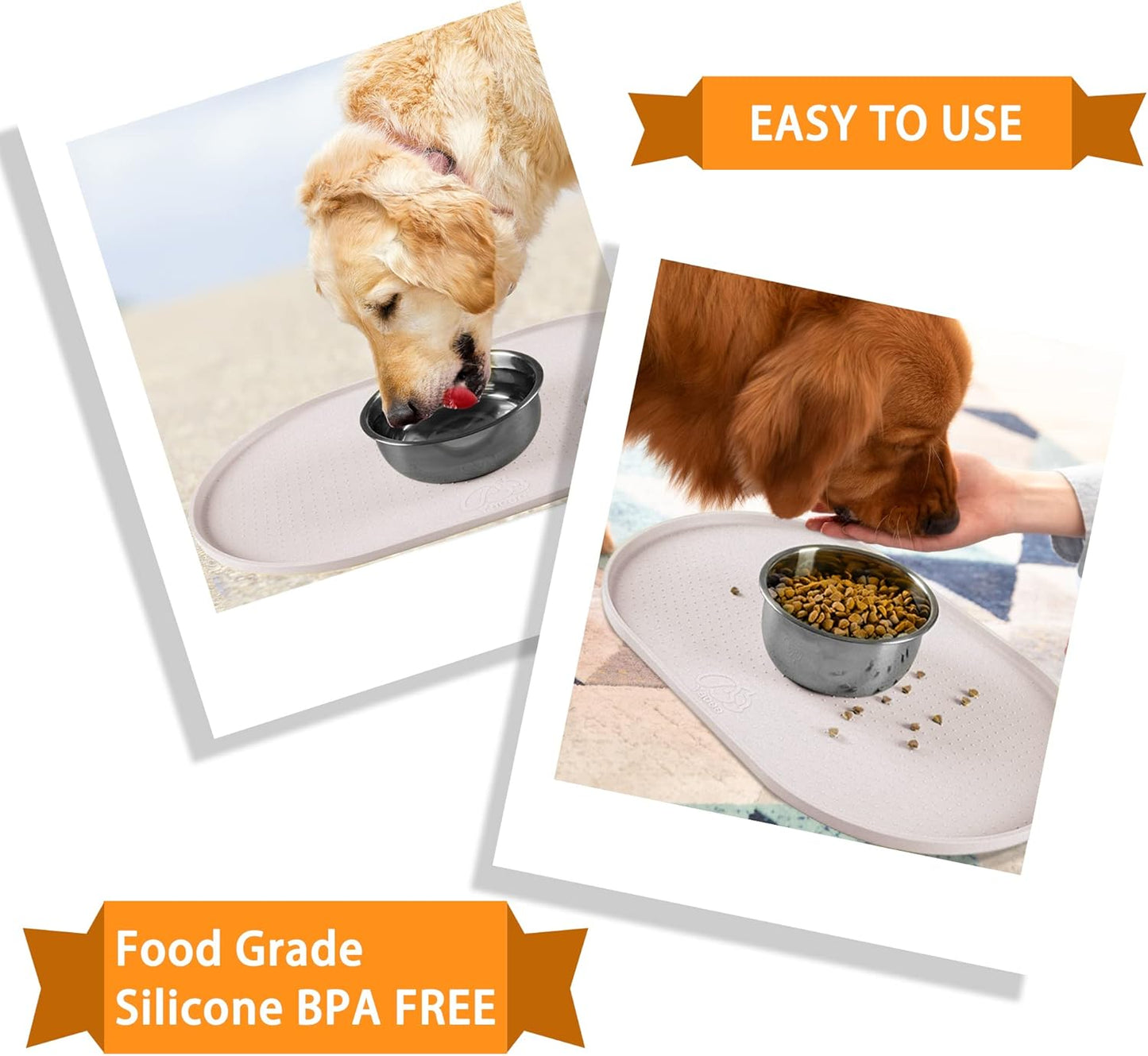 100% Waterproof 0.5" Raised Edge BPA Free Silicone Dog Food Mat, Pet Cat Feeding Mats Contain Spills Protects Floors, Placemats for Cats and Dogs Water Bowl Dishwasher. (Small, Gray)