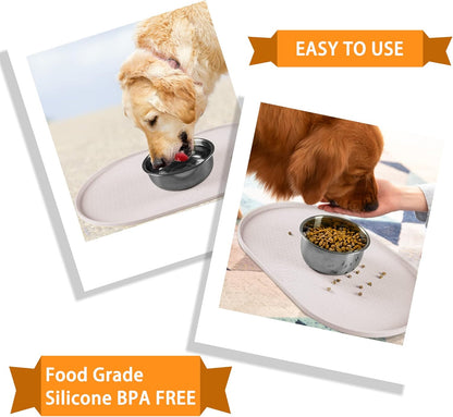 100% Waterproof 0.5" Raised Edge BPA Free Silicone Dog Food Mat, Pet Cat Feeding Mats Contain Spills Protects Floors, Placemats for Cats and Dogs Water Bowl Dishwasher. (Small, Gray)