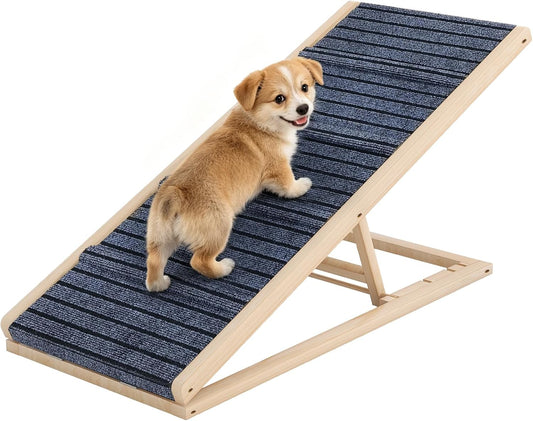 Folding Dog Ramp for Small & Medium Dogs, 39”L Wooden Pet Ramp with 4 Adjustable Heights 11”-23”, Non-Slip Dog Ramp for Bed, Couch & Car, Indoor Outdoor Travel Use