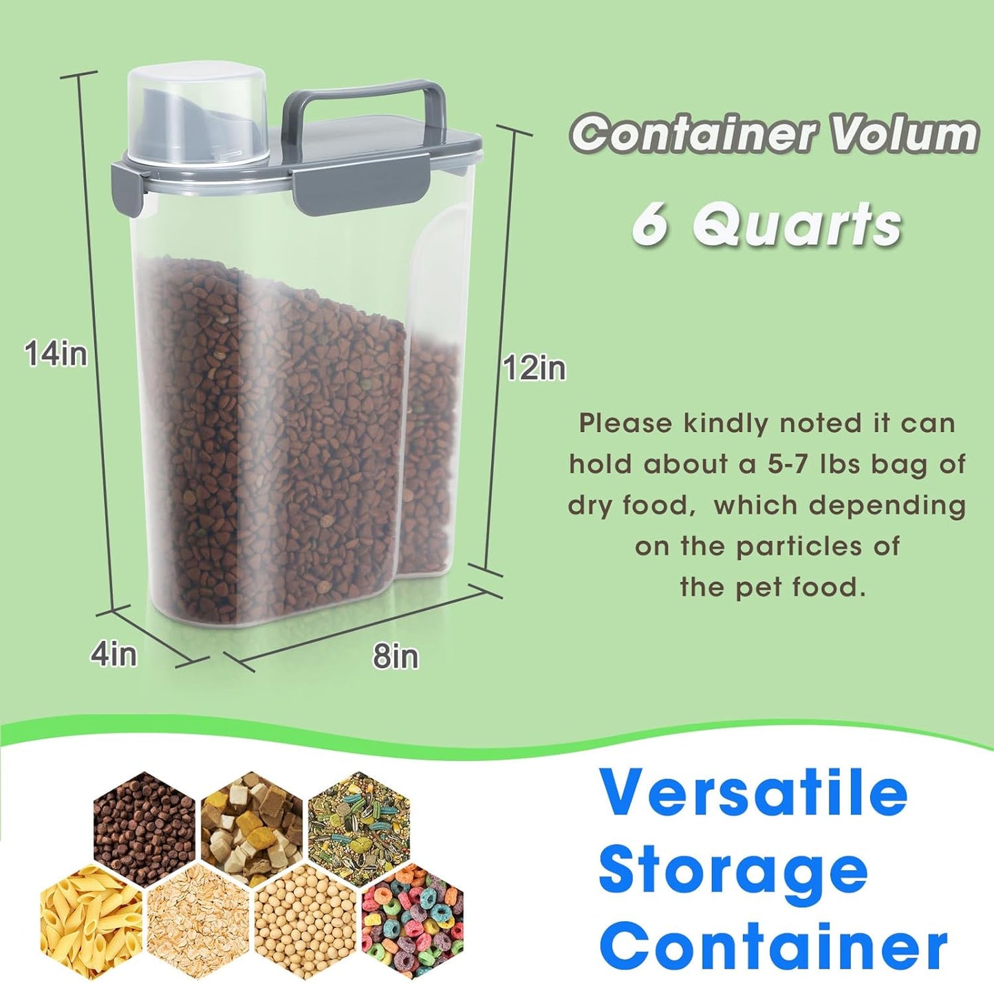TBMax Dog Food Storage Container 5-7 lbs, Airtight Cat Food Container with Larger Spout & Measuring Cup, Portable Pet Food Storage Dispenser for Small Animal Kibble Storage, Bird Seed Container