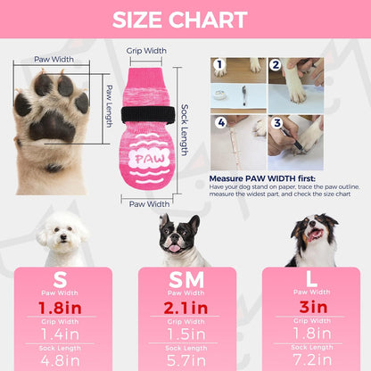 BINGPET Dog Socks to Prevent Licking Paws -Dog Shoes for Hot Pavement,Extra-Thick Grippy Dogs Sock for Hardwood Floors Anti-Slip,4Pcs All-Weather Boots Paw Protector for Small Medium Large Senior Dogs