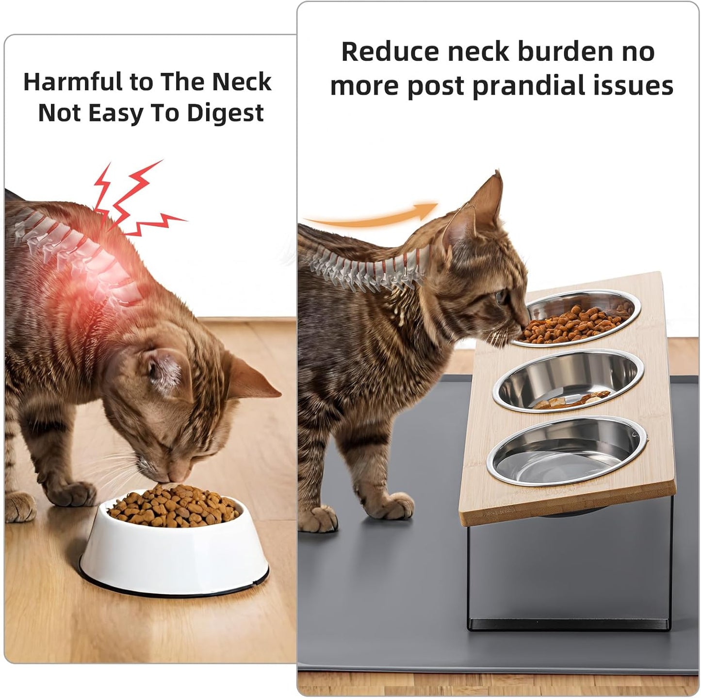 Upgraded Elevated Cat Bowls with Food Mat,15°Tilted Stand Anti Vomiting Raised Cat Dishes for Food and Water,2 Stainless Steel Bowls for Cats and Puppy