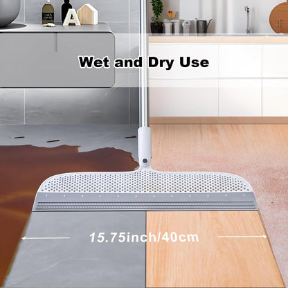 Multifunction Floor Squeegee Broom for Pet Hair Removal, Silicone Magic-Style Broom for Floor Cleaning, 51.77" Long Handle for Carpet, Bathroom Tile, Hardwood Floors, Garage, Liquid Spills, Fine Dust