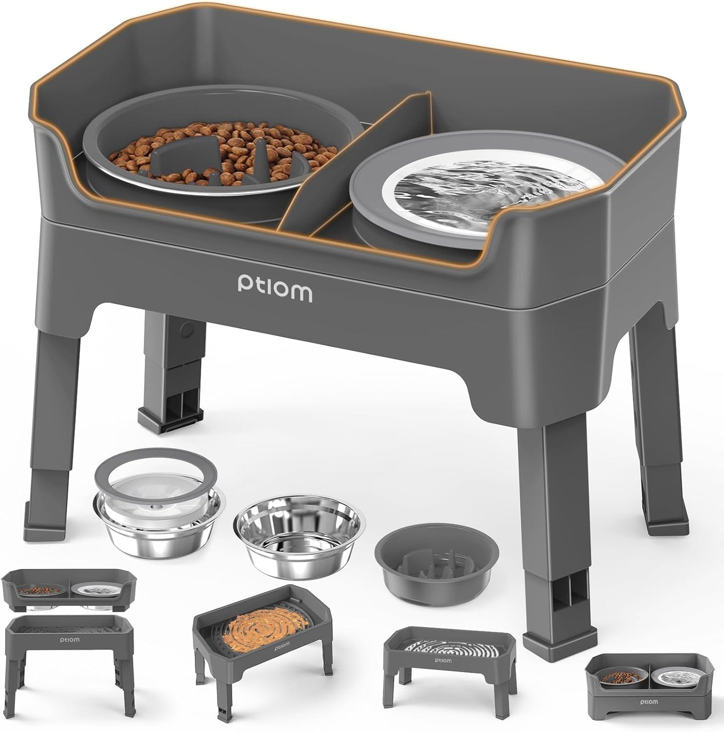 KPWACD 3-in-1 Elevated Dog Bowls Mess Proof Raised Slow Feeder Dog Bowls, 4 Height Adjustable Stand Licking Plate with 2 56oz Stainless Steel Doggy Food Dish for Small Medium Large Pets