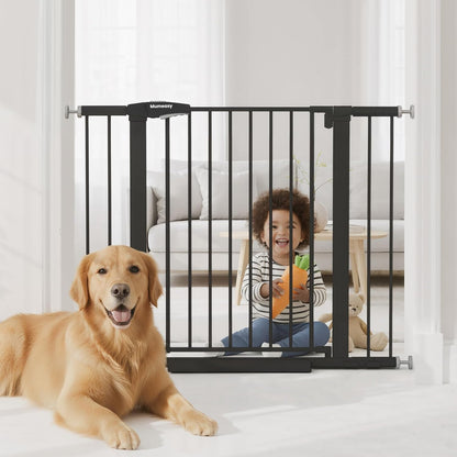 Baby Gate for Stairs, 29.7-40.6" Auto Close Dog Gate Indoor for Doorways, Dual-Lock Design, Adjustable Pet Gate No Drilling with Walk Thru Door for Hallways, Stroller Friendly, Black