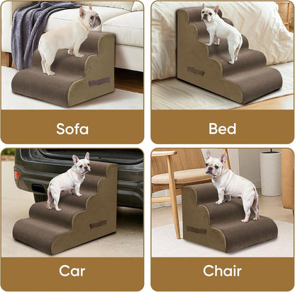 PAWSCRAT Pet Stairs for Dogs 4-Step, 19.6" H Pet Stairs for High Bed, Couch Sofa & Chair, 30D Material Soft Foam Dog Steps with Non-Slip Bottom Surface Removable Washable Cover, Grey