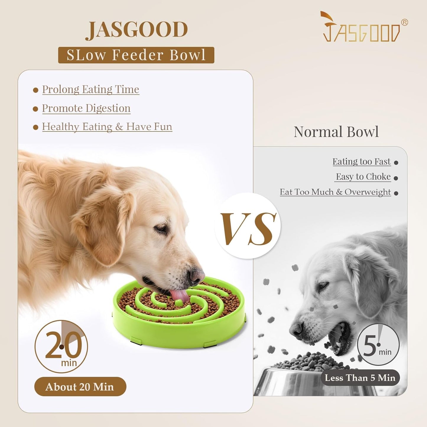 JASGOOD Slow Feeder Dogs Bowl for Large Medium Dogs,Anti-Gulping Pet Slower Food Feeding Bowls Stop Bloat,Preventing Choking