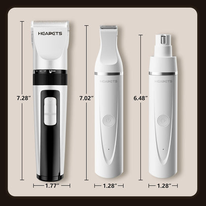 HEAPETS Dog Hair Clippers for Grooming Kit and Dog Paw Trimmer Nail Grinder for Grooming, Low Noise Rechargeable Cordless, Shaver Grooming Supplies for Pet Cats Dogs (Black, White)