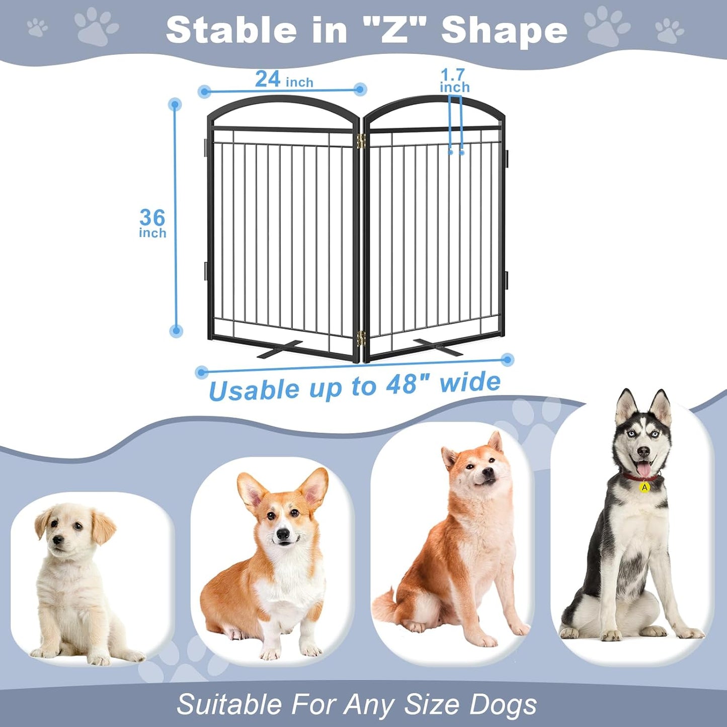 Full Metal Free Standing Dog Gate with Door for Indoor & Outdoor,96'' Extra Wide 32'' Tall Dog Gate for The Doorways,Large Openings,Decks,Porch,Pet Freestanding Safety Fence(4 Panels,Black)