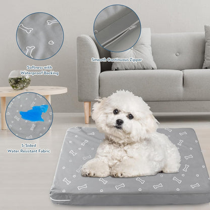 Waterproof Dog Bed Cover, Removable Dog Bed Covers Replacement Washable with Smooth Zipper, Indoor/Outdoor, Bone Print 27 x 36 x 4 Inch for Dog/Cat, Cover Only