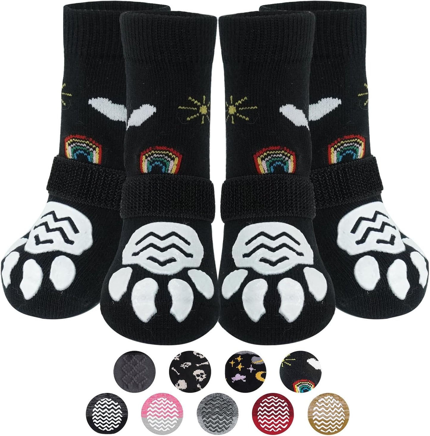 PUPTECK Anti Slip Dog Socks with Double Grippers for Hardwood Floors, Shoes for Hot/Cold Pavement, Boots & Paws Protectors to Prevent Licking, Traction Booties for Senior Small Large Dogs