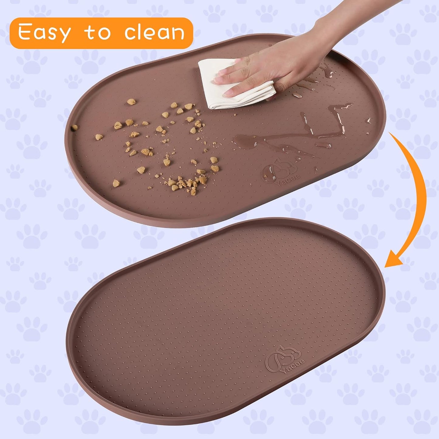 100% Waterproof 0.5" Raised Edge BPA Free Silicone Dog Food Mat, Pet Cat Feeding Mats Contain Spills Protects Floors, Placemats for Cats and Dogs Water Bowl Dishwasher. (Small, Gray)