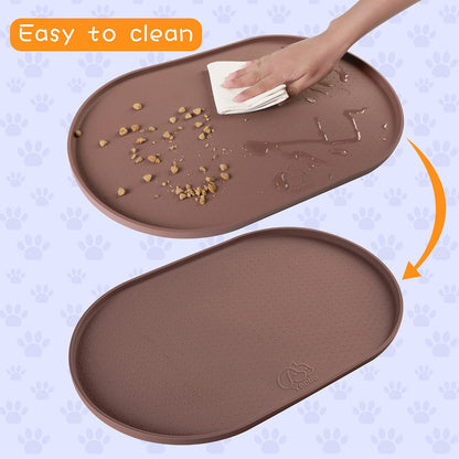 100% Waterproof 0.5" Raised Edge BPA Free Silicone Dog Food Mat, Pet Cat Feeding Mats Contain Spills Protects Floors, Placemats for Cats and Dogs Water Bowl Dishwasher. (Small, Gray)