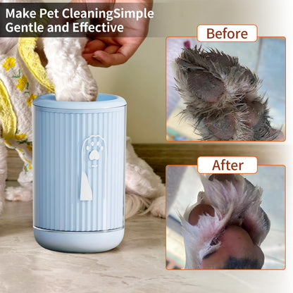 Compact Pet Paw Cleaner with 2 Absorbent Towels - Ergonomic Non-Slip Dog/Cat Foot Washer for Small & Medium Breeds, Portable Muddy Paw Cleaner Tool + Gentle on Puppy Paws - Blue