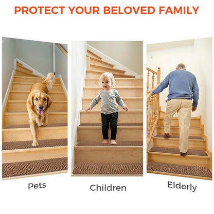 BAGAIL 15 Pack Non-Slip Stair Treads for Wooden Steps, 8"x30" Peel and Stick Carpet Stair Runners, Machine Washable Indoor Step Covers with No-Residue Adhesive for Dogs, Kids & Elderly - Dark Gray