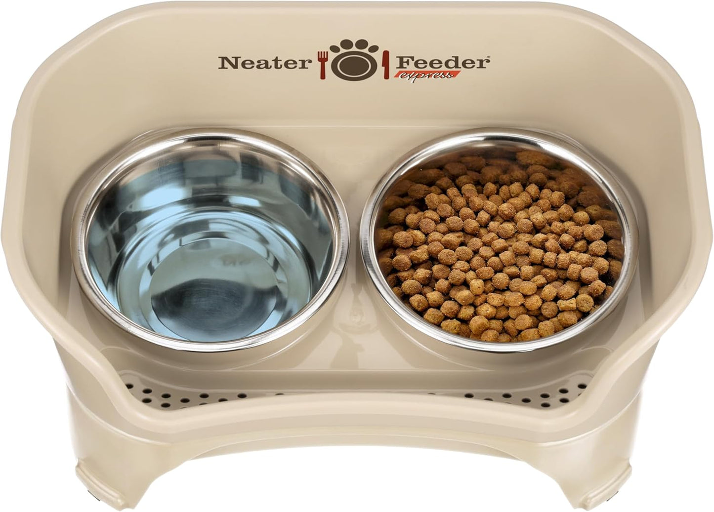 Neater Feeder Express Mess Proof Dog Bowls Elevated for Small Breeds under 15 Lb, Made in USA, No Spill Raised Dog Food Bowl Stand, Stainless Steel Food and Water Bowl Set, Feeding Station, Cappuccino