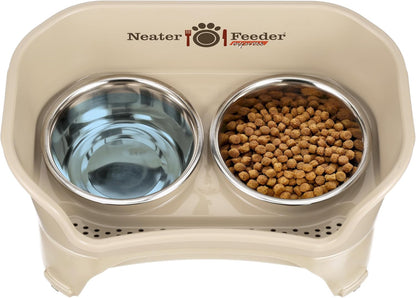 Neater Feeder Express Mess Proof Dog Bowls Elevated for Small Breeds under 15 Lb, Made in USA, No Spill Raised Dog Food Bowl Stand, Stainless Steel Food and Water Bowl Set, Feeding Station, Cappuccino