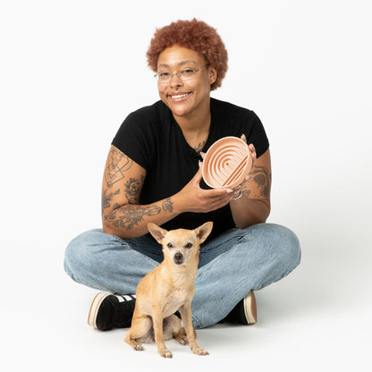Should We Go? Slow Feeder for Dogs & Puppies, The Slowdown Bowl Silicone Slow Eating, Modern Lick Mat Design, Reduces Gulping, Fits 2 Cups, 7.5” Across x 1.5” Tall, Mealtime Challenge, Medium-Blush