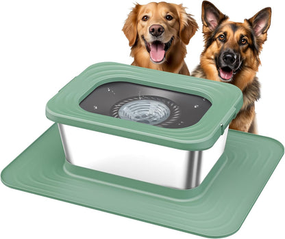 Decflow 10L Stainless Steel Dog Water Bowl, No Spill Anti-Splash Dog Bowls with XXL Silicone Mat, Spill-Proof Slow Feeder for Messy Drinkers, Heavy Duty Pet Bowls for Indoor/Outdoor Use Grey