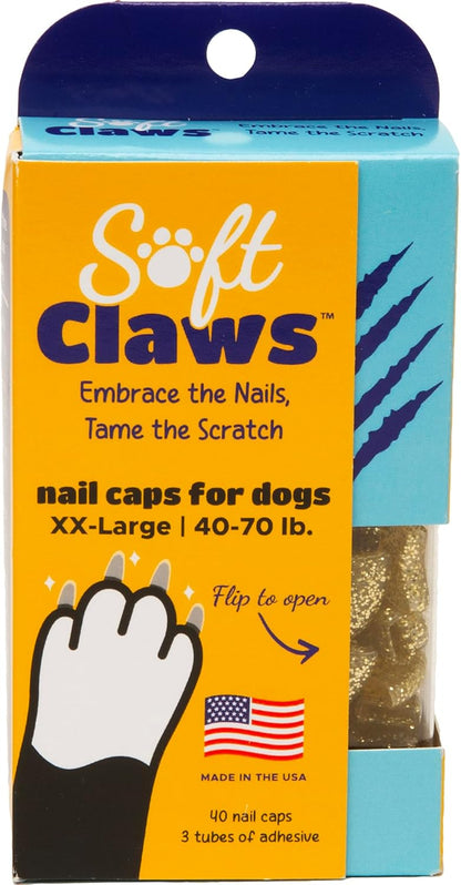 Soft Claws Nail Caps for Dogs with Non-Slip Design Made in USA - 40 Dog Nail Covers for Long-Lasting Protection of Floors and Furniture - Silver, XX-Large