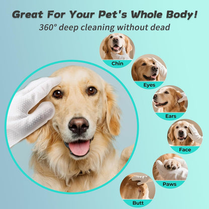Pet Glove Wipes for Dogs and Cats, Upgraded & Thickened - Hypoallergenic No Rinse Deodorizing Grooming Wipes for Paws, Body, Ears, Face & Coat for Daily Grooming and Travel，6 Count