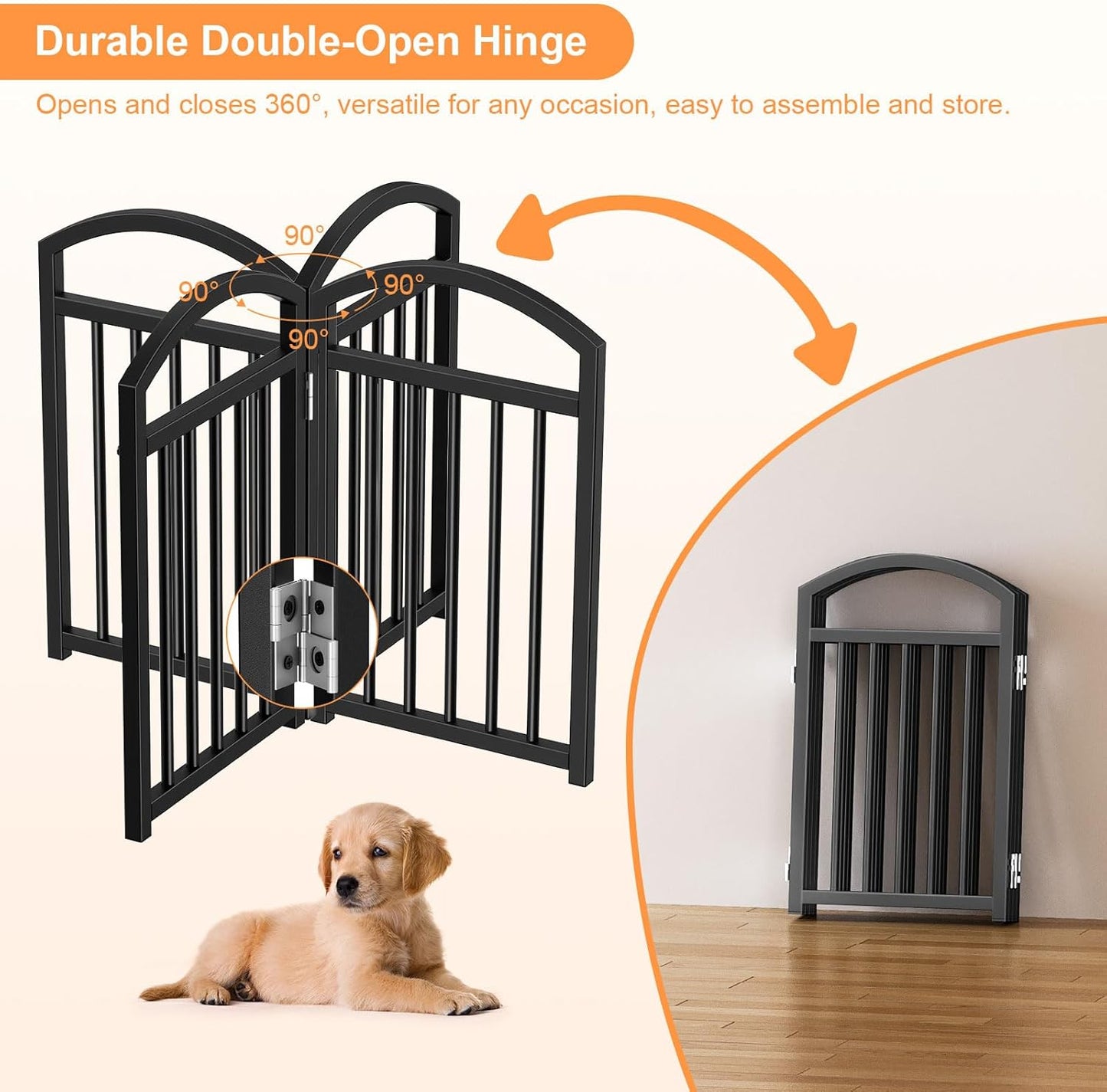 Snughome Short Dog Gate Indoor, 19.69" H Freestanding Small Dog Door Gates with Support Feet, Expands Up to 48" Wide Foldable Pet Gates for Doorway, 4 Panel Folding Pet Door Pet Fence for Puppy, White
