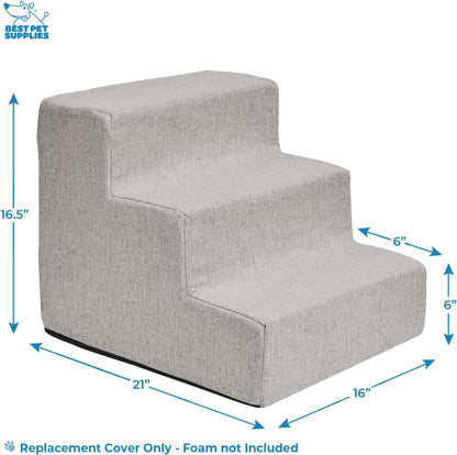 Best Pet Supplies Foam Pet Steps Cover for Small Dogs and Cats, Portable Ramp Stairs for Couch, Sofa, and High Bed Climbing (Cover Only) - Ash Gray Linen, 3-Step (Cover Only)