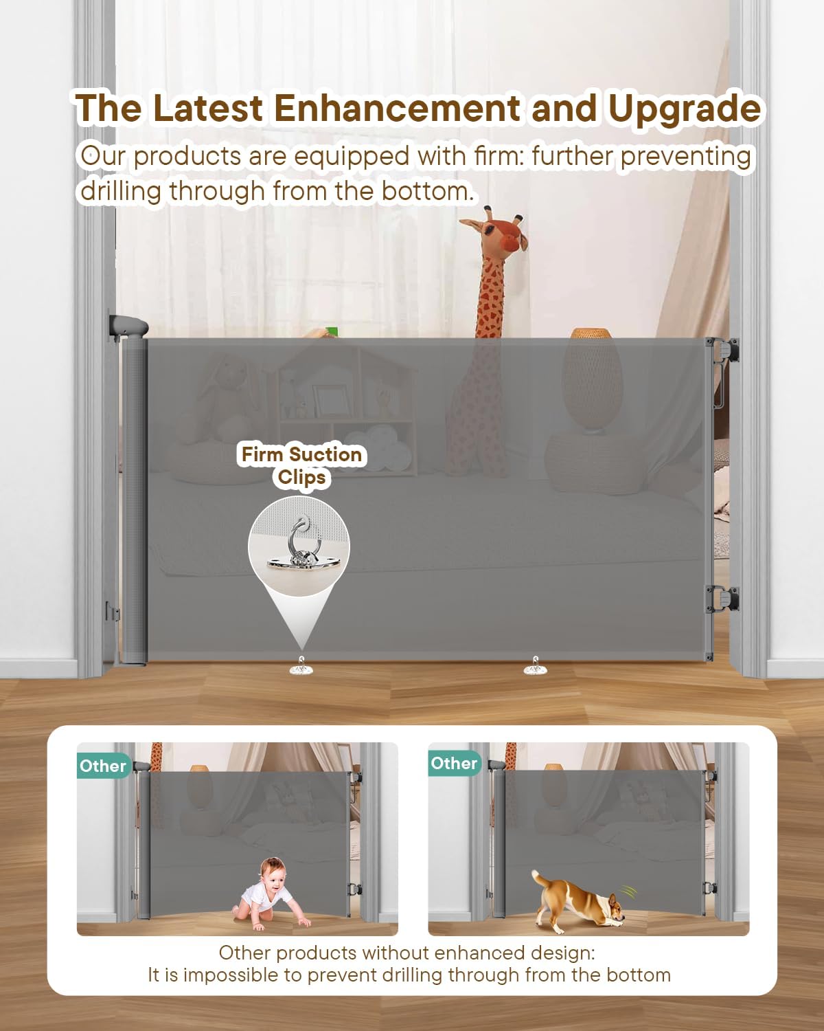 Retractable Baby Gate - 55" Wide Mesh Pet Gate with Anti-Crawling Hook, Safety Lock, One-Hand Operation, 34" Tall Baby Gate for Stairs, Doorways, Hallways, Garage, Indoor Outdoor, Black