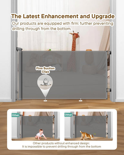 Retractable Baby Gate - 55" Wide Mesh Pet Gate with Anti-Crawling Hook, Safety Lock, One-Hand Operation, 34" Tall Baby Gate for Stairs, Doorways, Hallways, Garage, Indoor Outdoor, Black