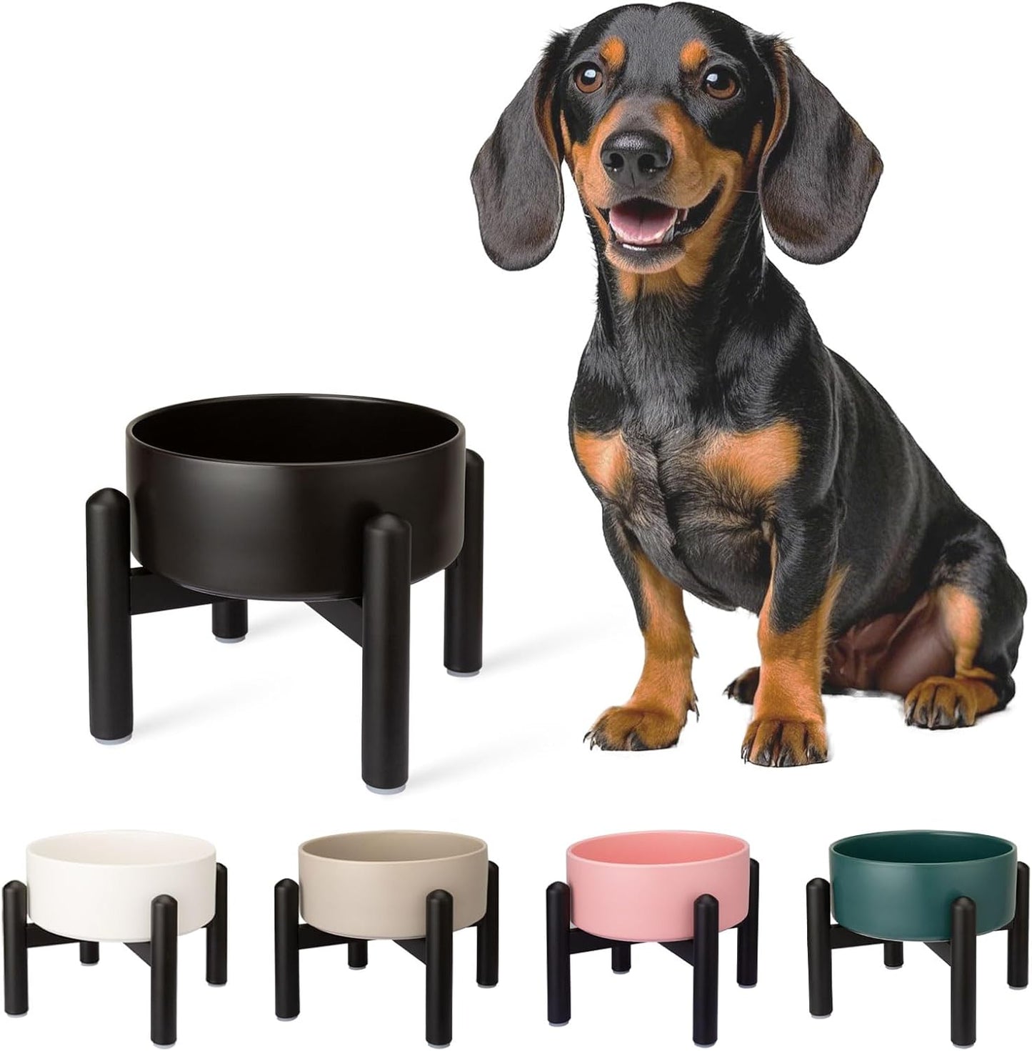 Raised Ceramic Dog Bowl Set - Elevated Double Dishes with Stainless Steel Stand - Food and Water Bowls for Small to Medium Dogs - Each Holds 3.5 Cups (29.57 fl oz) - White